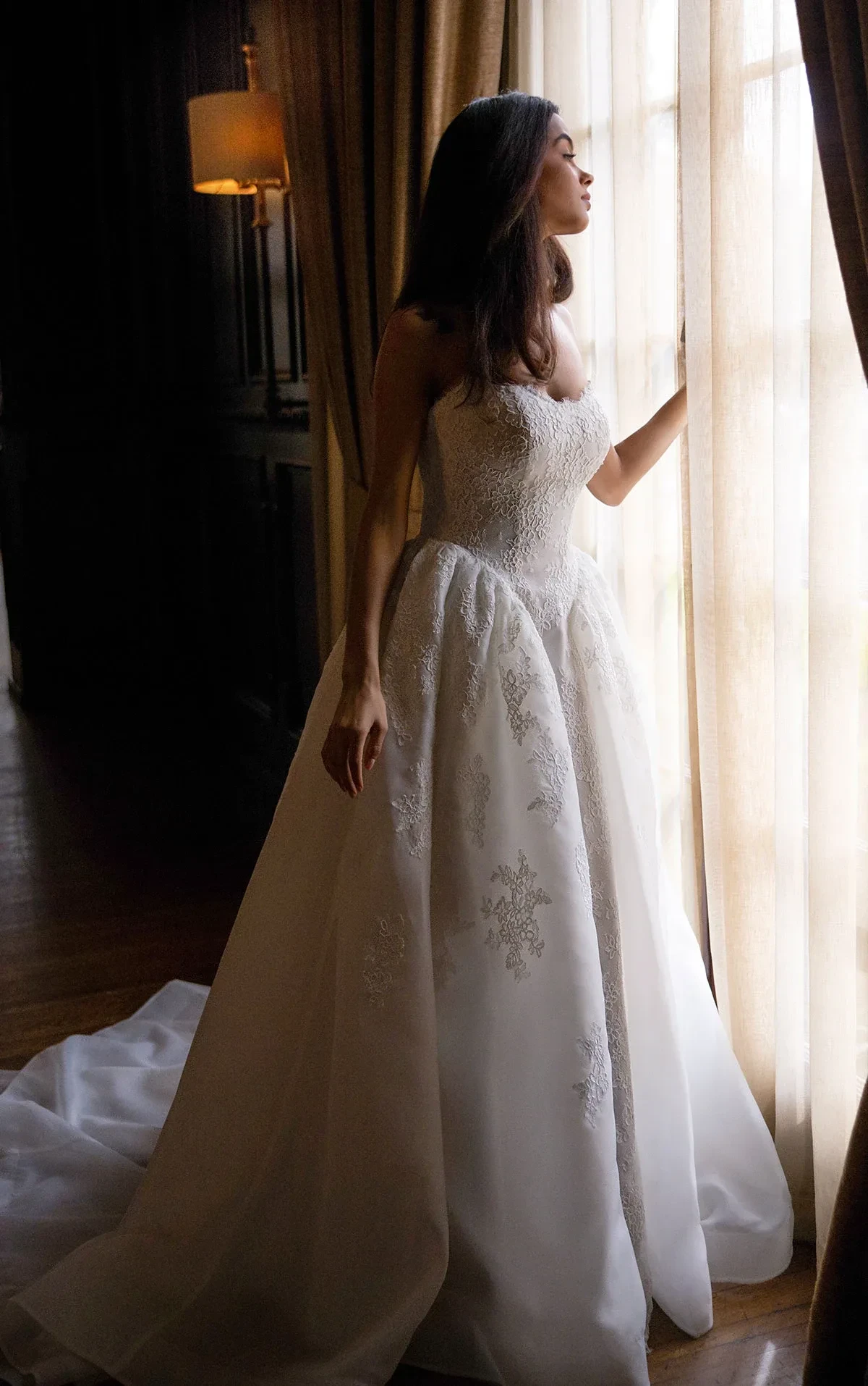 Romantic Lace and Organza Ballgown with Scalloped Sweetheart Neckline