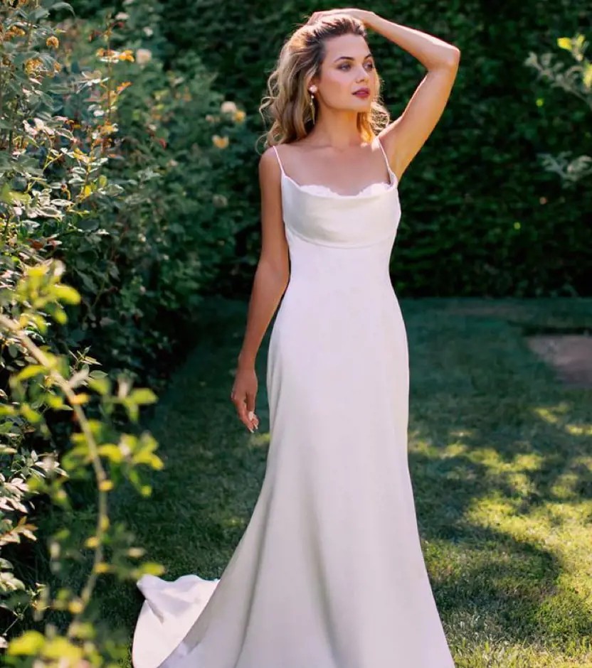 Model wearing a gown by Allure Wilderly