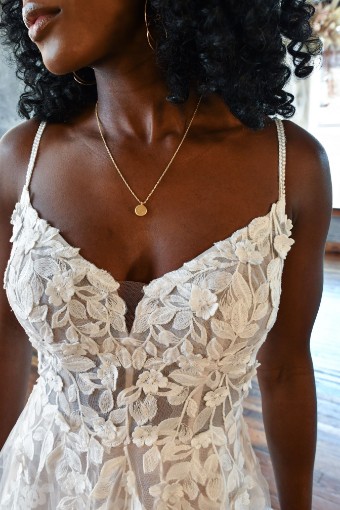 HAVEN #2 default (IVRM-PL) Ivory Lace & Tulle over Rum Gown w Porcelain Tulle Plunge thumbnail