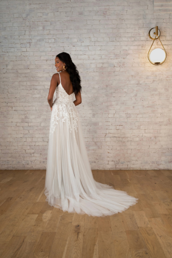 Shaunna #1 (IVLT-PL) IVORY LACE & TULLE OVER LATTE GOWN W PORCELAIN TULLE PLUNGE thumbnail