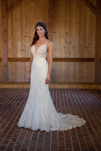 D3488 #2 default (IVRM-PL) Ivory Lace & Tulle over Rum Gown w Porcelain Tulle Plunge thumbnail