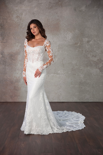 Dionne #4 default (IVRM-PL) IVR LACE & TULLE OV RUM GOWN W PLN TULLE ILLUSION & SLEEVES thumbnail