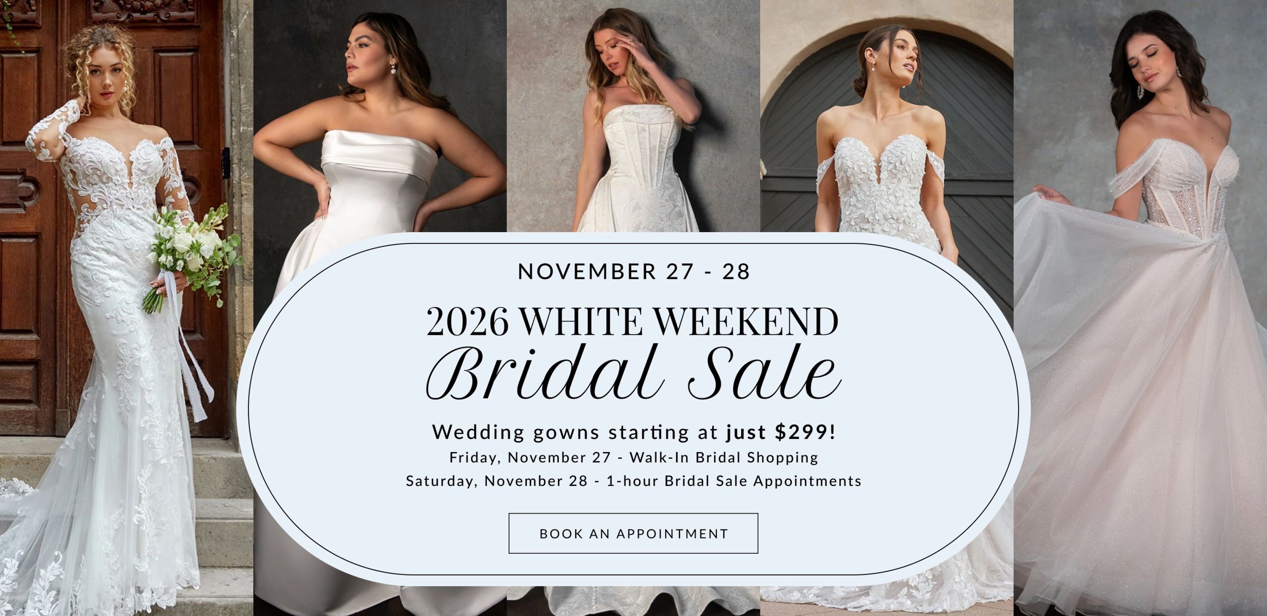 2026 white weekend bridal sale banner desktop